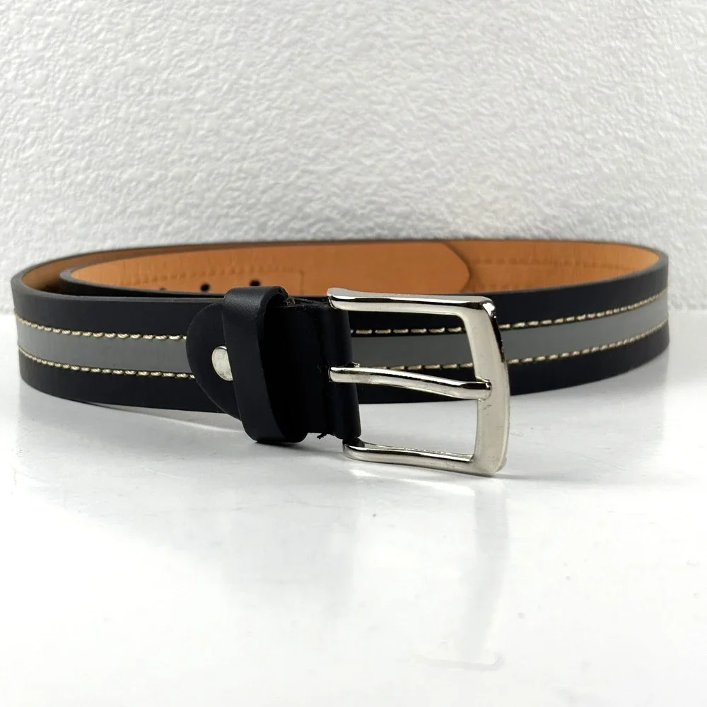 Leather Belt Mens L 38-40 Black‎ Reflective Stripe Stitching Safety Workwear